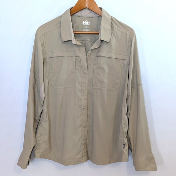 REI | Co-Op Sahara Long-Sleeve Solid Shirt Outdoors in Tan Beige | Size XL - Picture 3 of 11